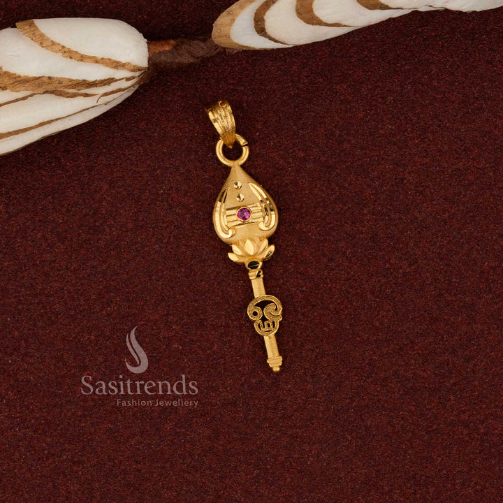 Sasitrends grand traditional 24K micro gold plated vel om forming pendant designed with elegant ethnic craftsmanship ideal for festive wear and temple visits