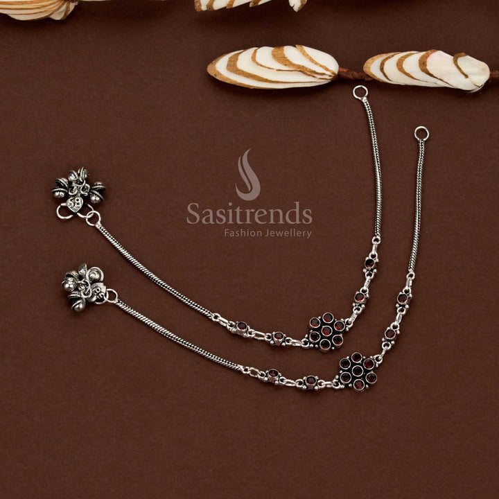 Sasitrends handcrafted oxidised red anklets featuring floral link chain detailing for casual and traditional wear