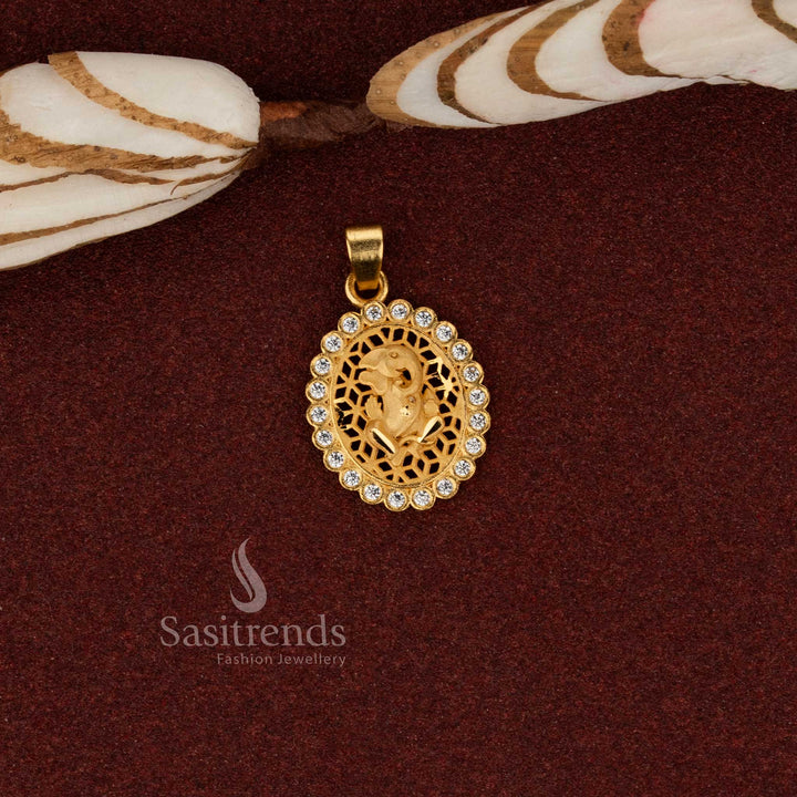Sasitrends classic 24K micro gold plated ethnic vinayagar motif white Ad stone forming pendant featuring real gold look finish crafted for traditional attire and cultural celebrations