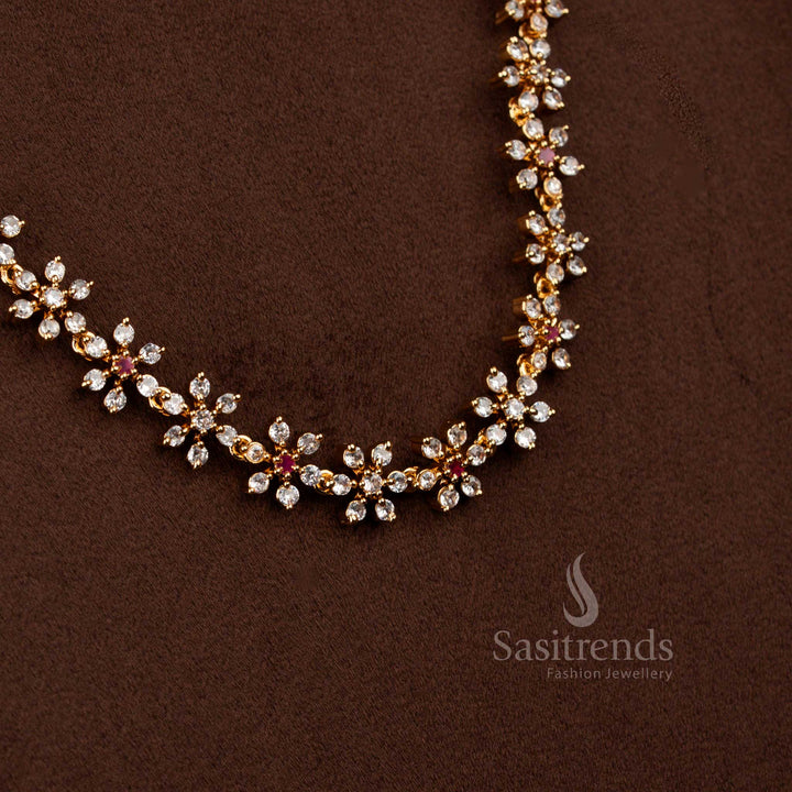Amazing Micro Gold Plated Floral Short & Long Necklace Jewellery Set with American Diamond Stones | One Gram Guaranteed Festive Wear - Sasitrends