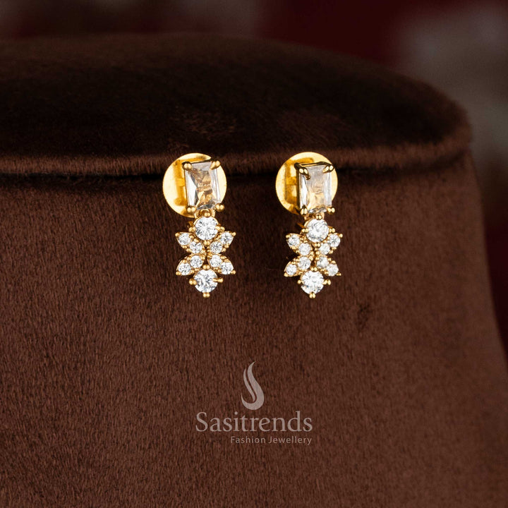 Sasitrends premium white American Diamond matte gold plated necklace jewellery set with brilliant AD stone clusters and centre statement stone 
