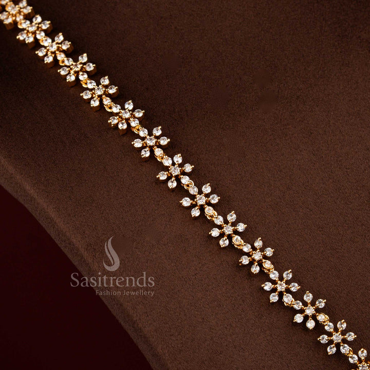 Amazing Micro Gold Plated Floral Short & Long Necklace Jewellery Set with American Diamond Stones | One Gram Guaranteed Festive Wear - Sasitrends