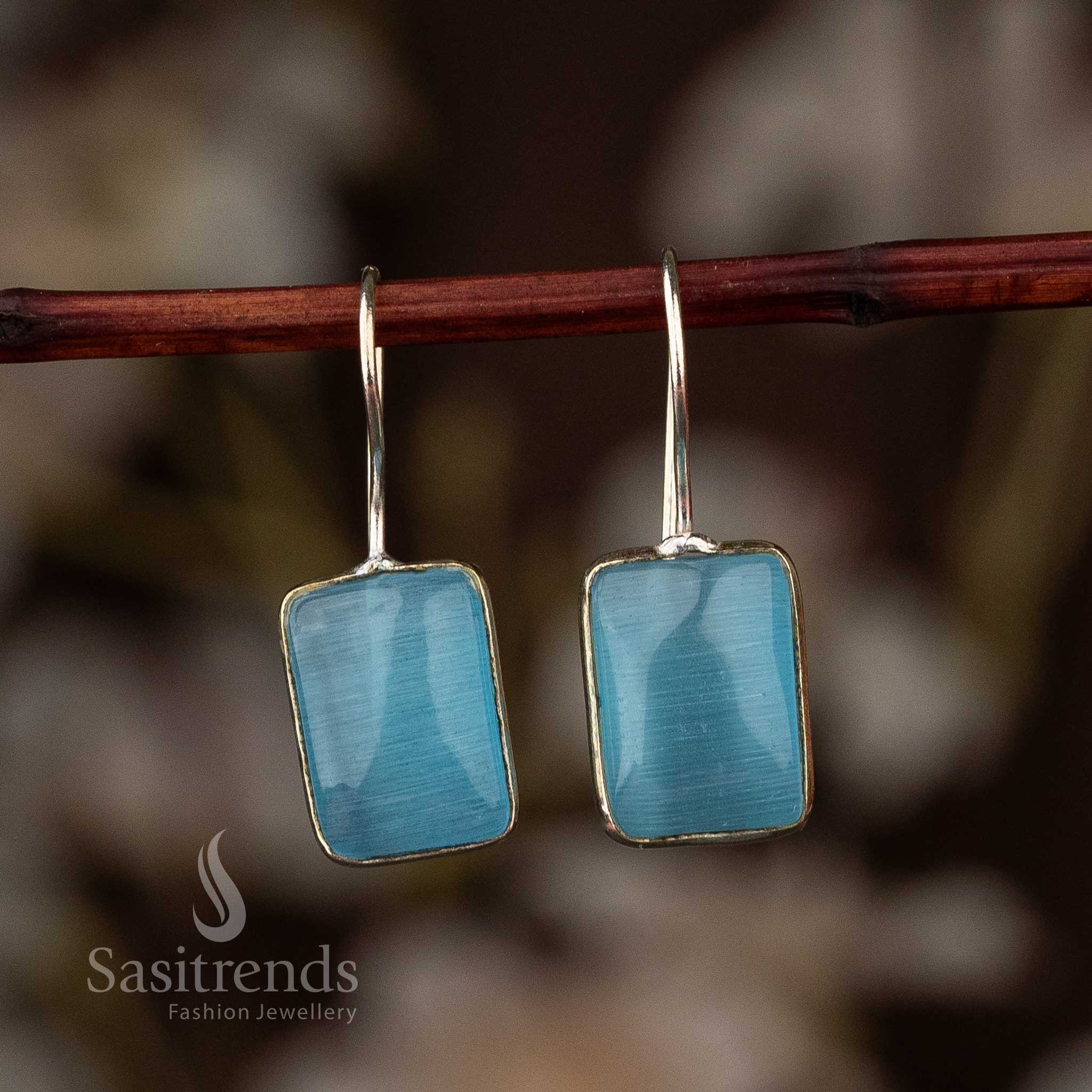 Sky Bkue Rectangle Stone Oxidised Fish Hook Earrings Sasitrends Online Shopping
