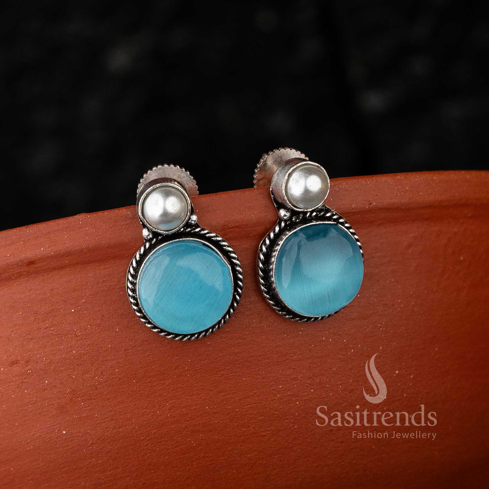 Sky Blue Oxidised Earrings, Perfect Jewellery for Navarathiri