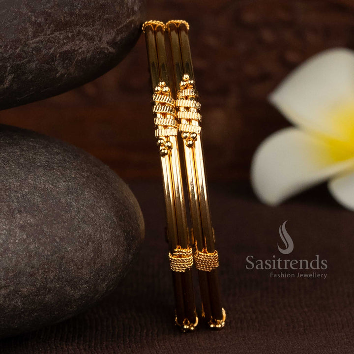 Beautiful Micro Gold Plated Spiral Wrapped Design Pair of 2 Casual Wear Bangles That Look Like Real Gold - Guaranteed