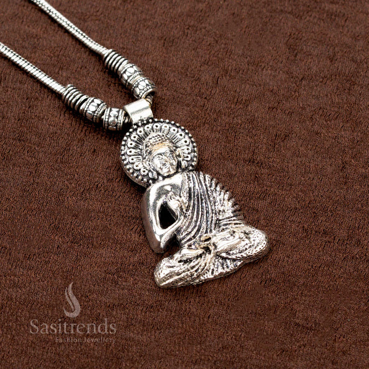 Antique Finish Chain Necklace Featuring Buddha Motif and Floral Halo - Sasitrends
