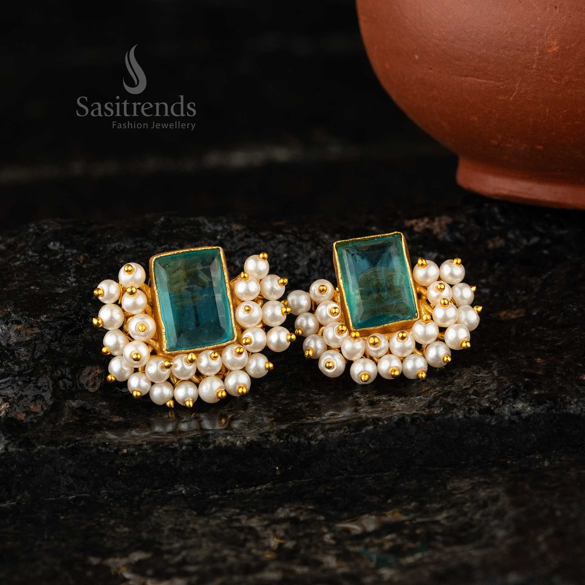 Stylish Blue Gold Plated Earrings Sasitrends Online