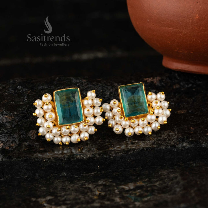 Stylish Blue Gold Plated Earrings Sasitrends Online