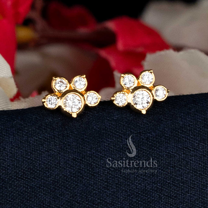 Elegant Impon Addigai Micro Gold Plated AD Stone Five-Stone Cluster Stud Earrings for Festive Wear