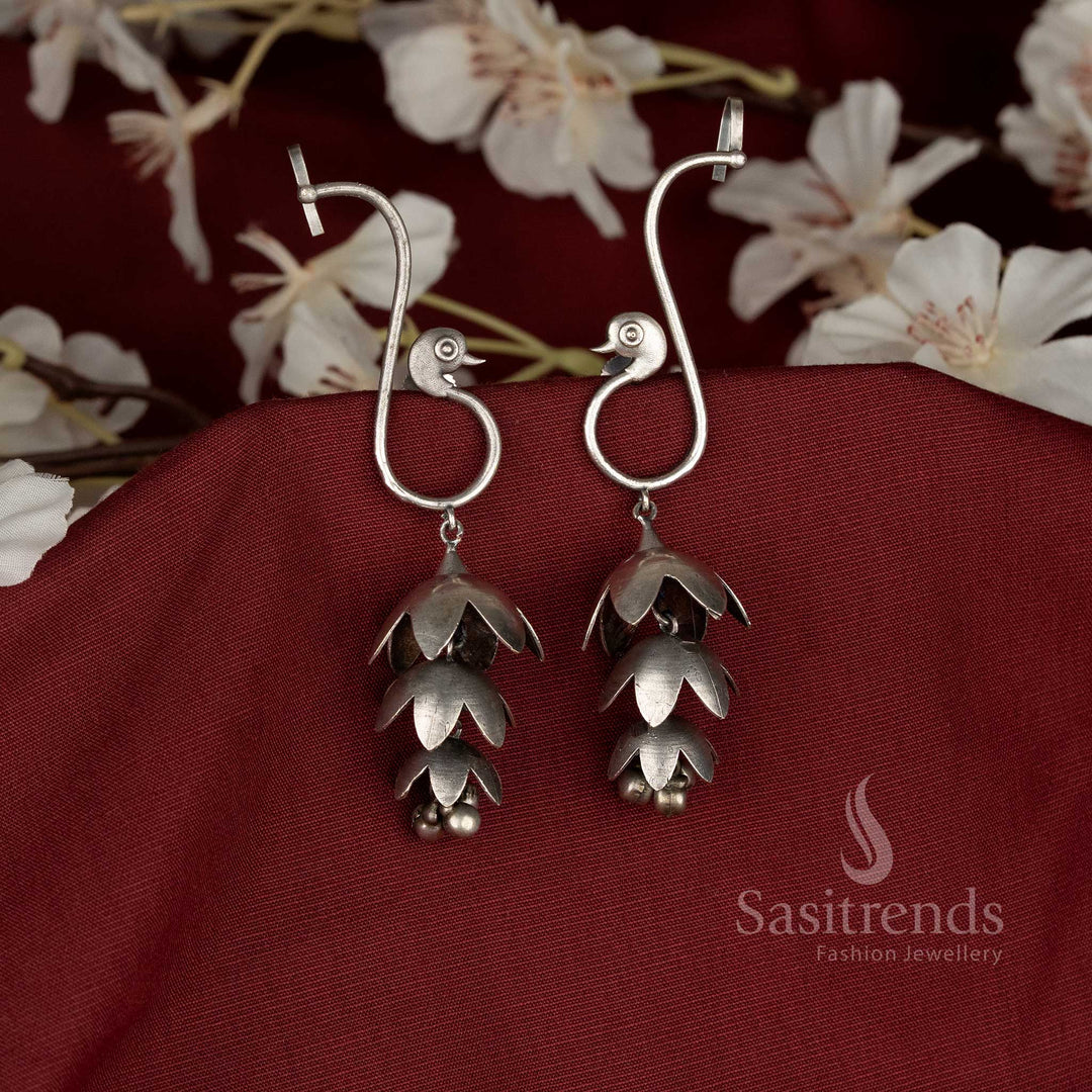 Elegant Oxidised Swan/Goose Earrings with Layered Floral Design for Office and Ethnic Wear – sasitrends