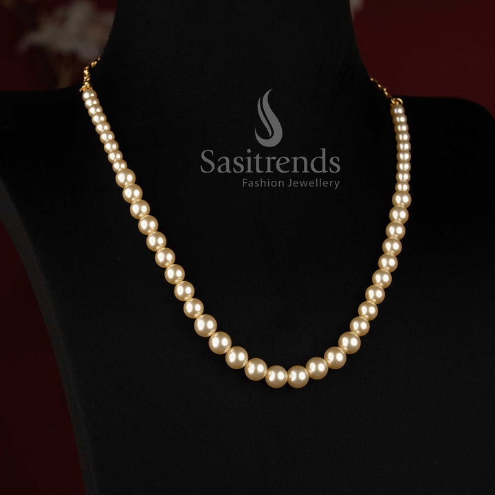 Gorgeous Swarovski Replica Pearl Threaded Necklace | Graduated Round Pearl Strand for Elegant & Festive Wear