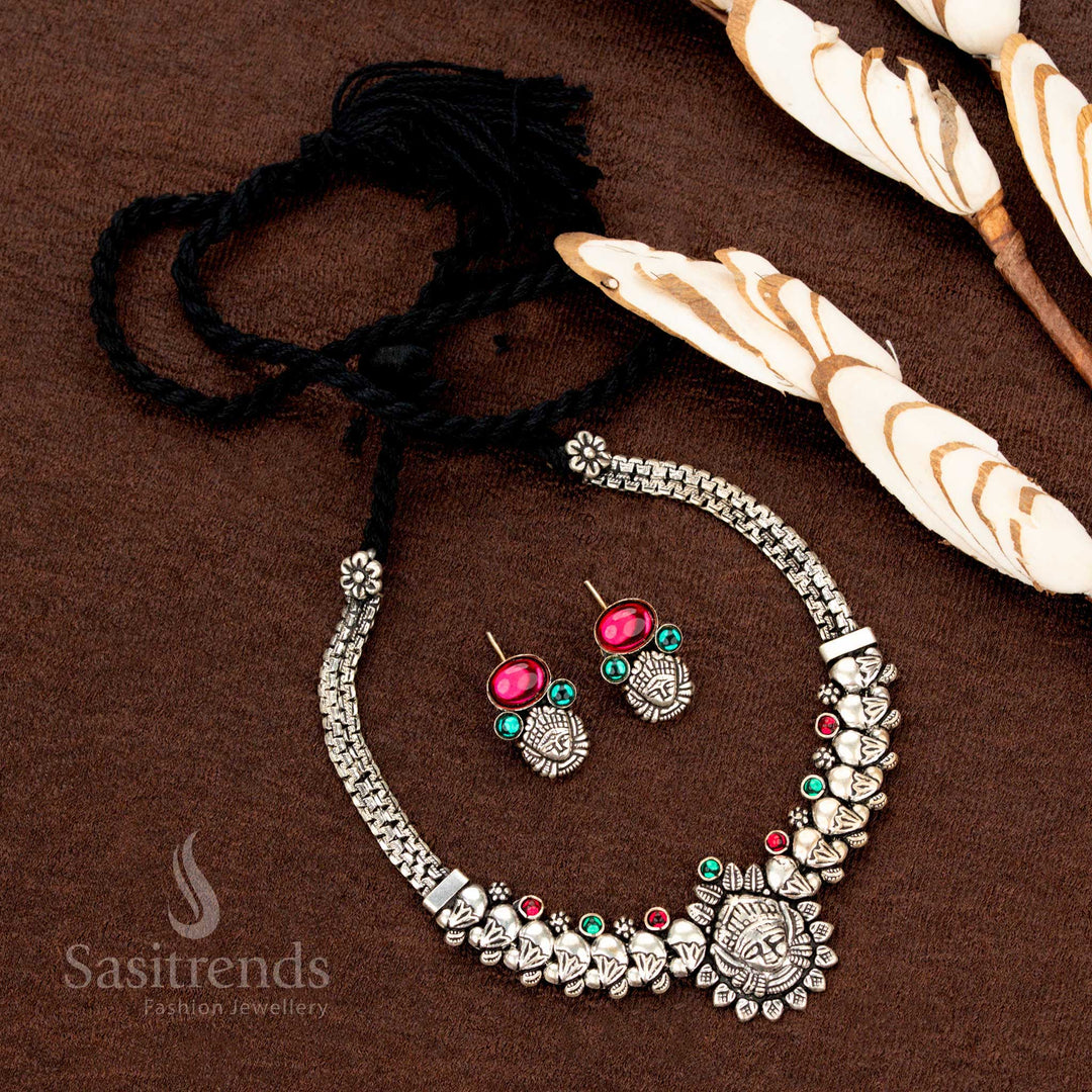 Sasitrends ethnic choker set featuring oxidised face motif and matching earrings
