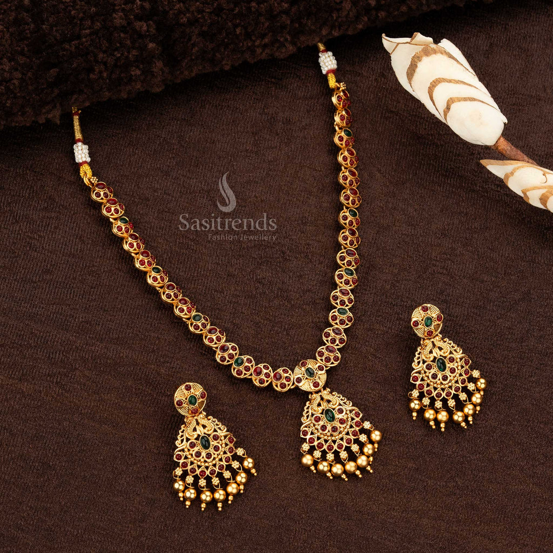 Elegant Temple Classic Matte Gold Plated Necklace Jewellery Set with  Designer Earrings Sasitrends