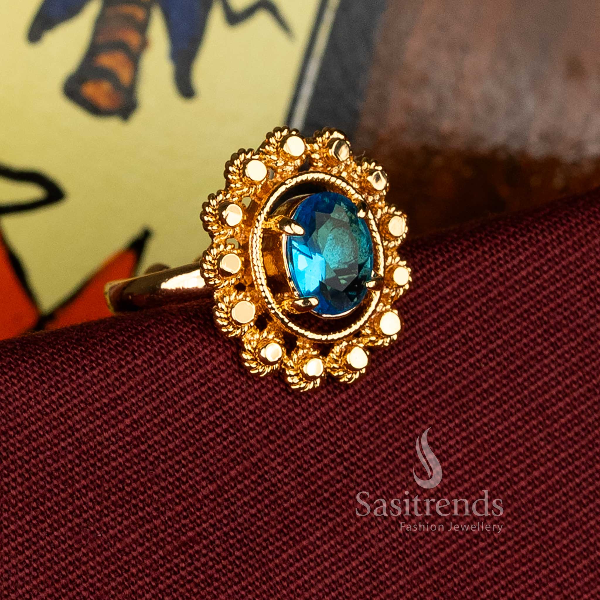 Impon Addigai Panchaloha Micro 24K Pure Gold Plated Traditional AD Stone Floral Ring – Guaranteed Finish - Sasitrends