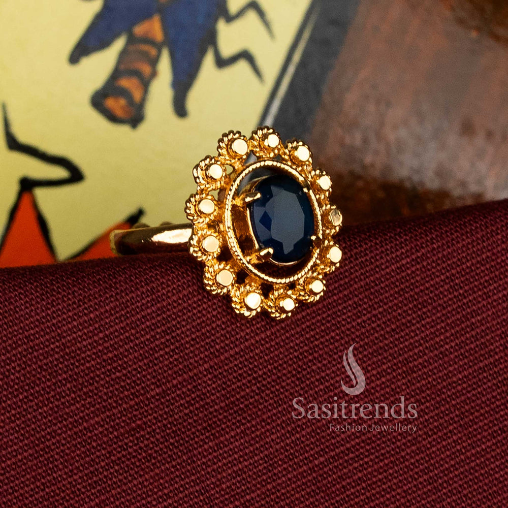 Impon Addigai Panchaloha Micro 24K Pure Gold Plated Traditional AD Stone Floral Ring – Guaranteed Finish - Sasitrends