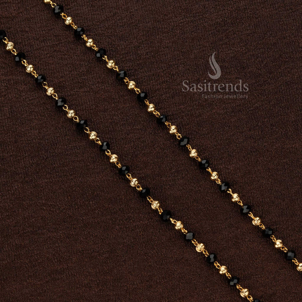 Gold plated chain with alternating black beads and intricate gold accents, ideal for festive wear, look like real gold - Sasitrends
