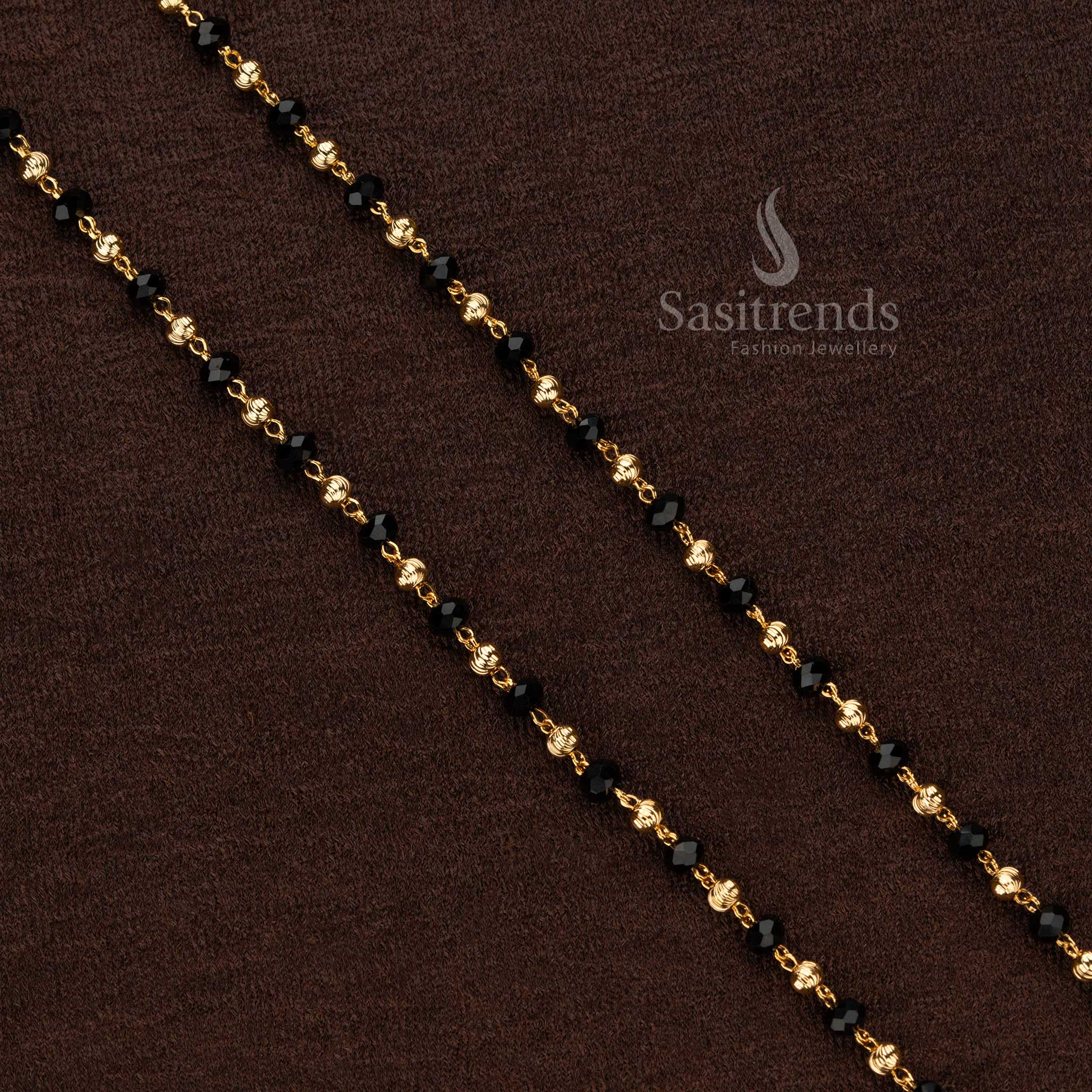 Gold plated chain with alternating black beads and intricate gold accents, ideal for festive wear, look like real gold - Sasitrends