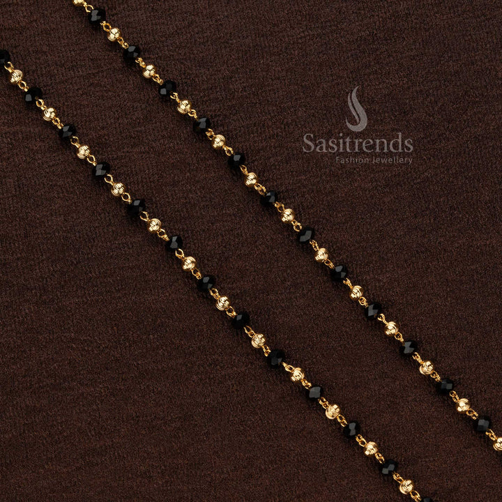 Gold plated chain with alternating black beads and intricate gold accents, ideal for festive wear, look like real gold - Sasitrends
