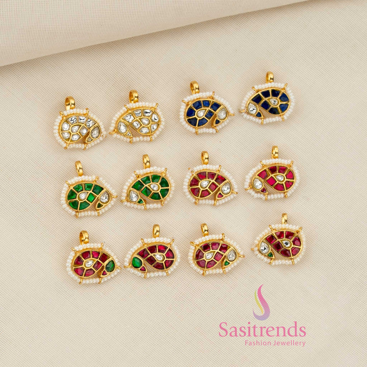 Charming 24K Jadau Kundan Gold Plated Peacock-Face Paisley Bugadi Earcuff Earrings with Pearl Border for Festive Wear