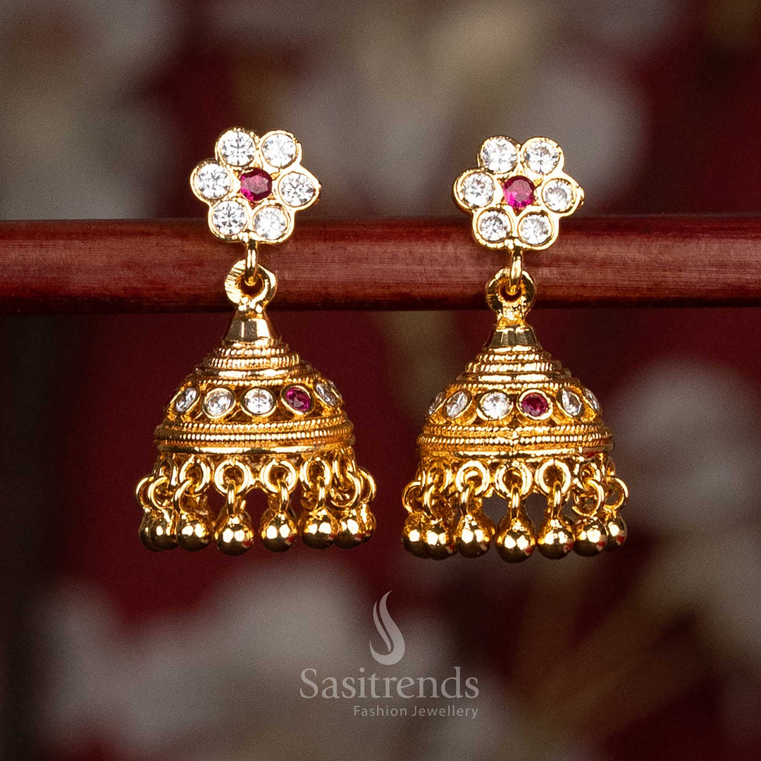 Traditional Impon Addigai floral jhumka earrings with pearls – Sasitrends