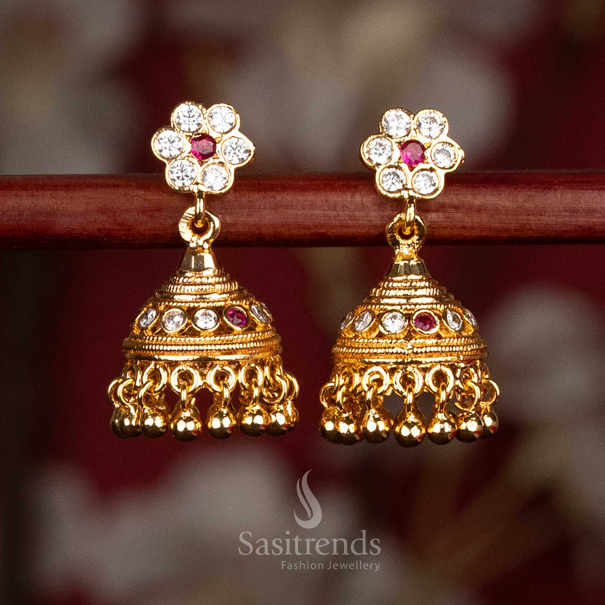Traditional Impon Addigai floral jhumka earrings with pearls – Sasitrends