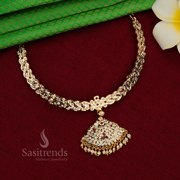 24 carat pure gold look Impon Pathakam pendant necklace for festive occasions