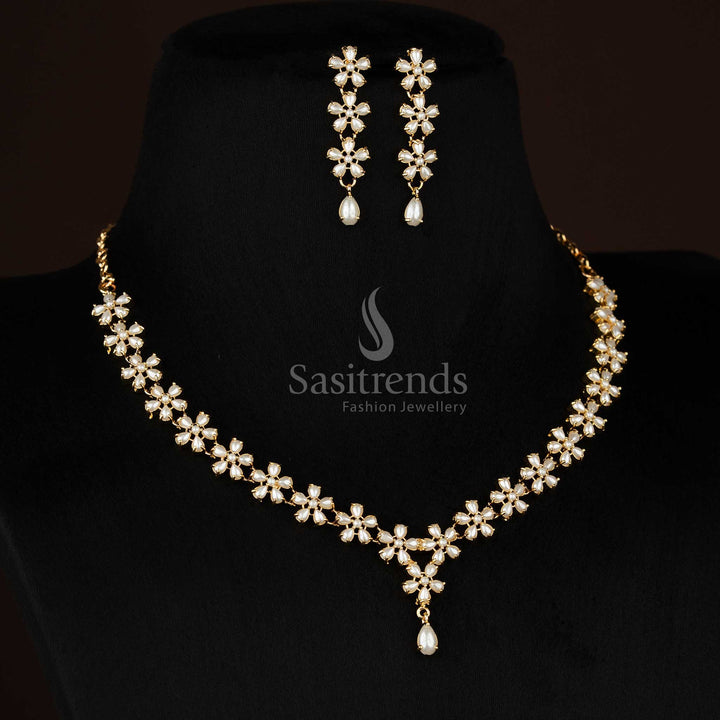 Guaranteed 24k micro gold plated pearl Floral motif necklace set by Sasitrends, look like real gold