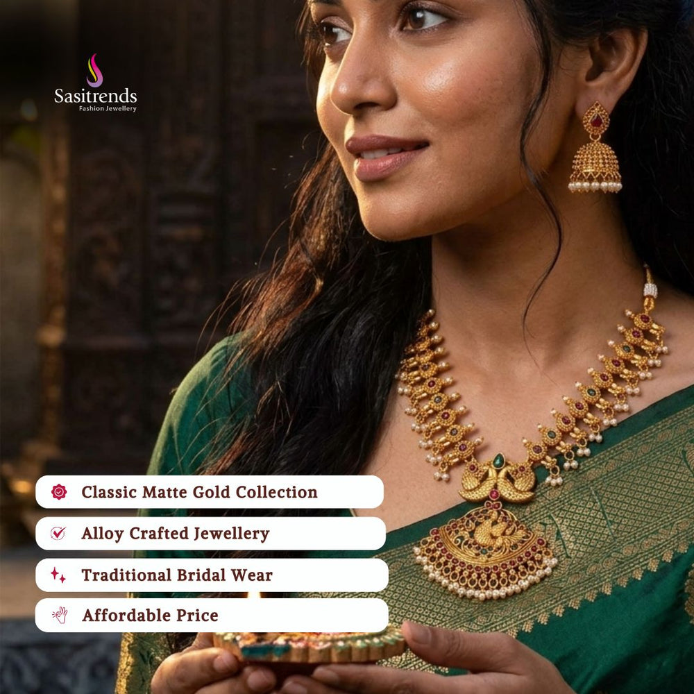 Affordable classic temple matte gold plated wedding wear necklace set - Sasitrends
