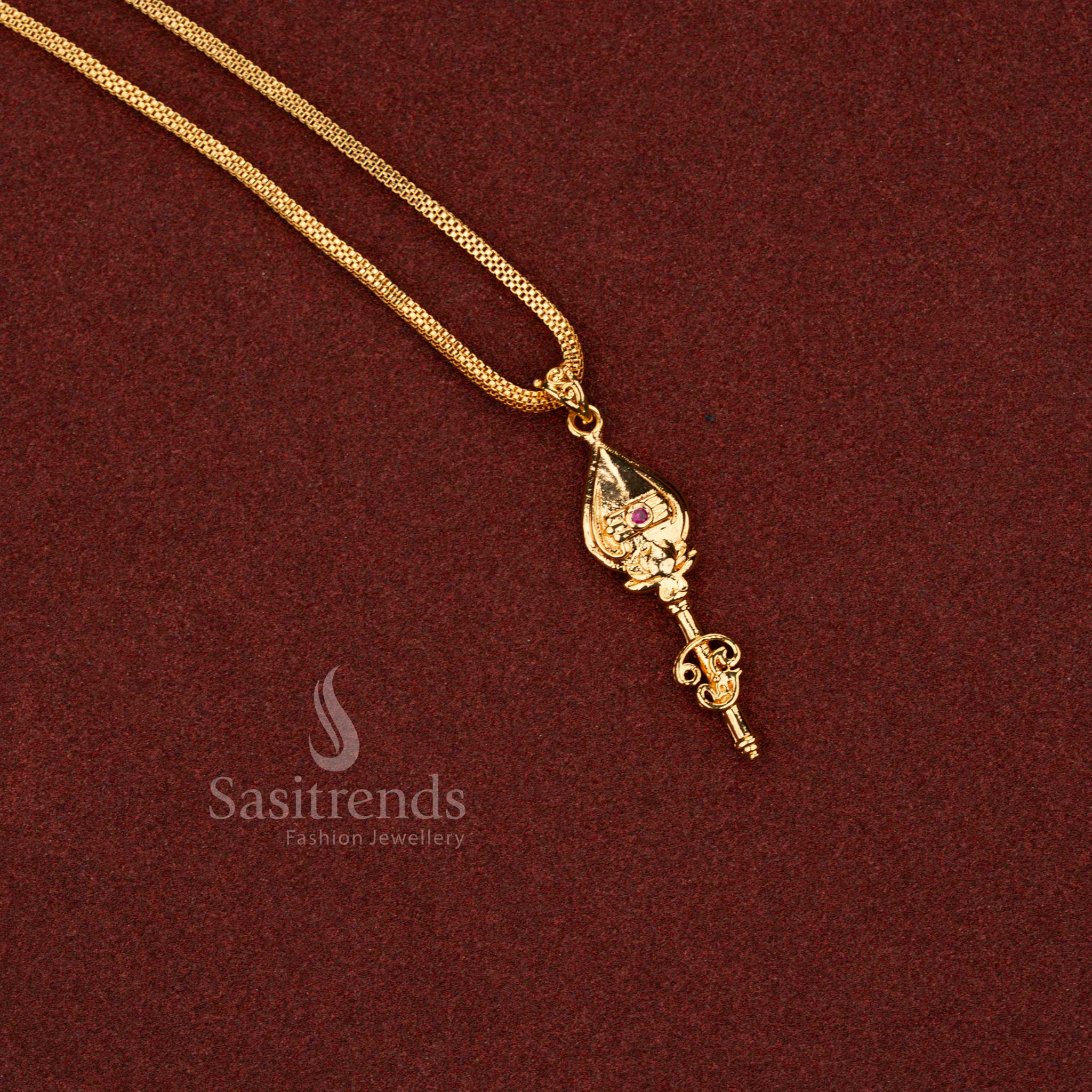 Traditional vel drop ruby stone micro gold plated jewellery with smooth gold tone and long box 24 inches chain - Sasitrends