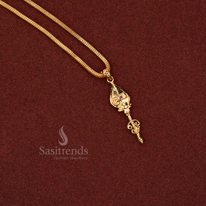 Traditional vel drop ruby stone micro gold plated jewellery with smooth gold tone and long box 24 inches chain - Sasitrends