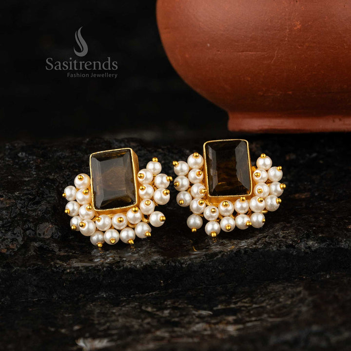 Trendy Brown Gold Plated Earrings Sasitrends Online Shopping