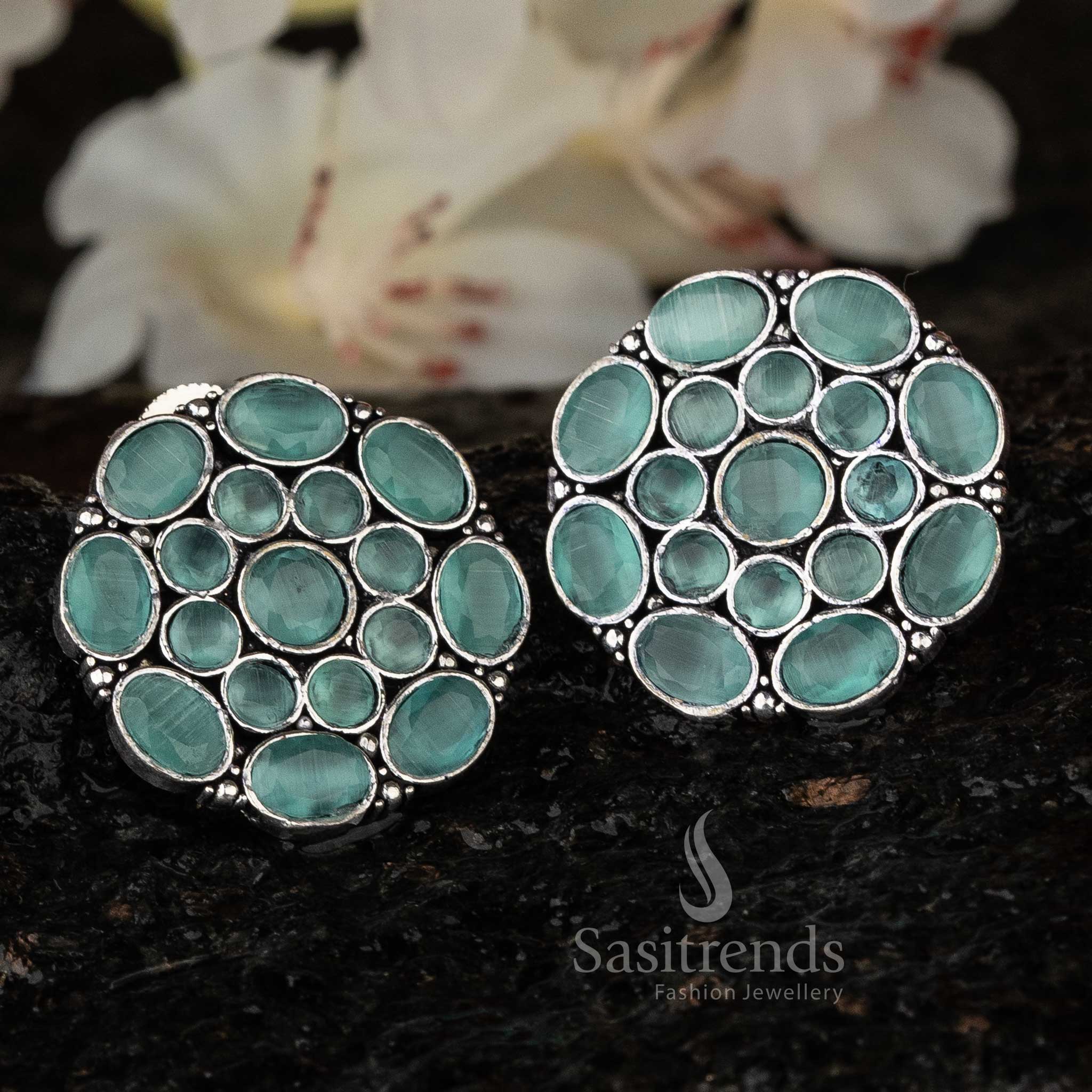 Stone Cluster Oxidised Earrings, Perfect for Festive Occasions