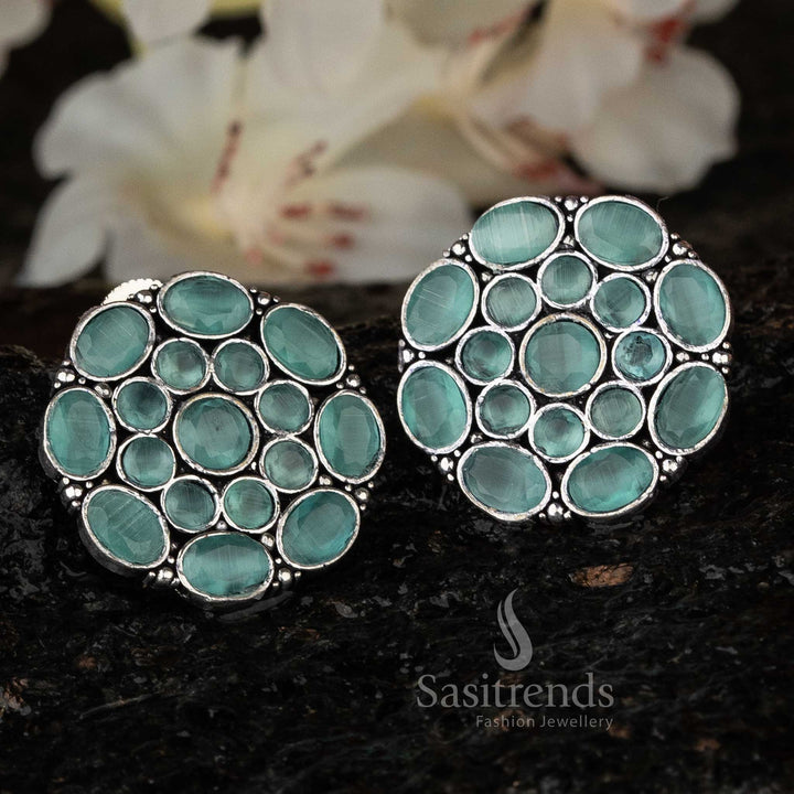 Stone Cluster Oxidised Earrings, Perfect for Festive Occasions