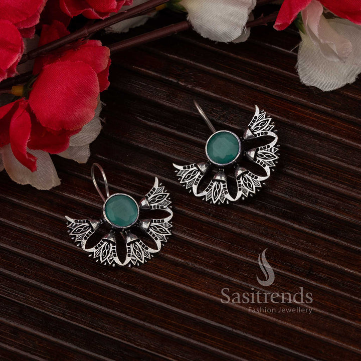 Trendy Oxidised Mint Stone Stud Earrings Sasitrends Online Shopping