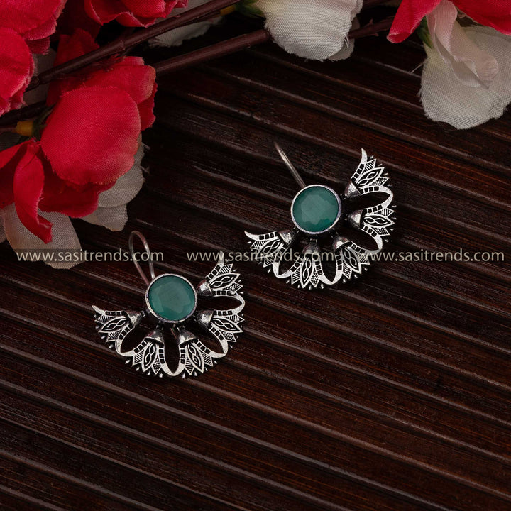 Trendy Oxidised Mint Stone Stud Earrings Sasitrends Online Shopping