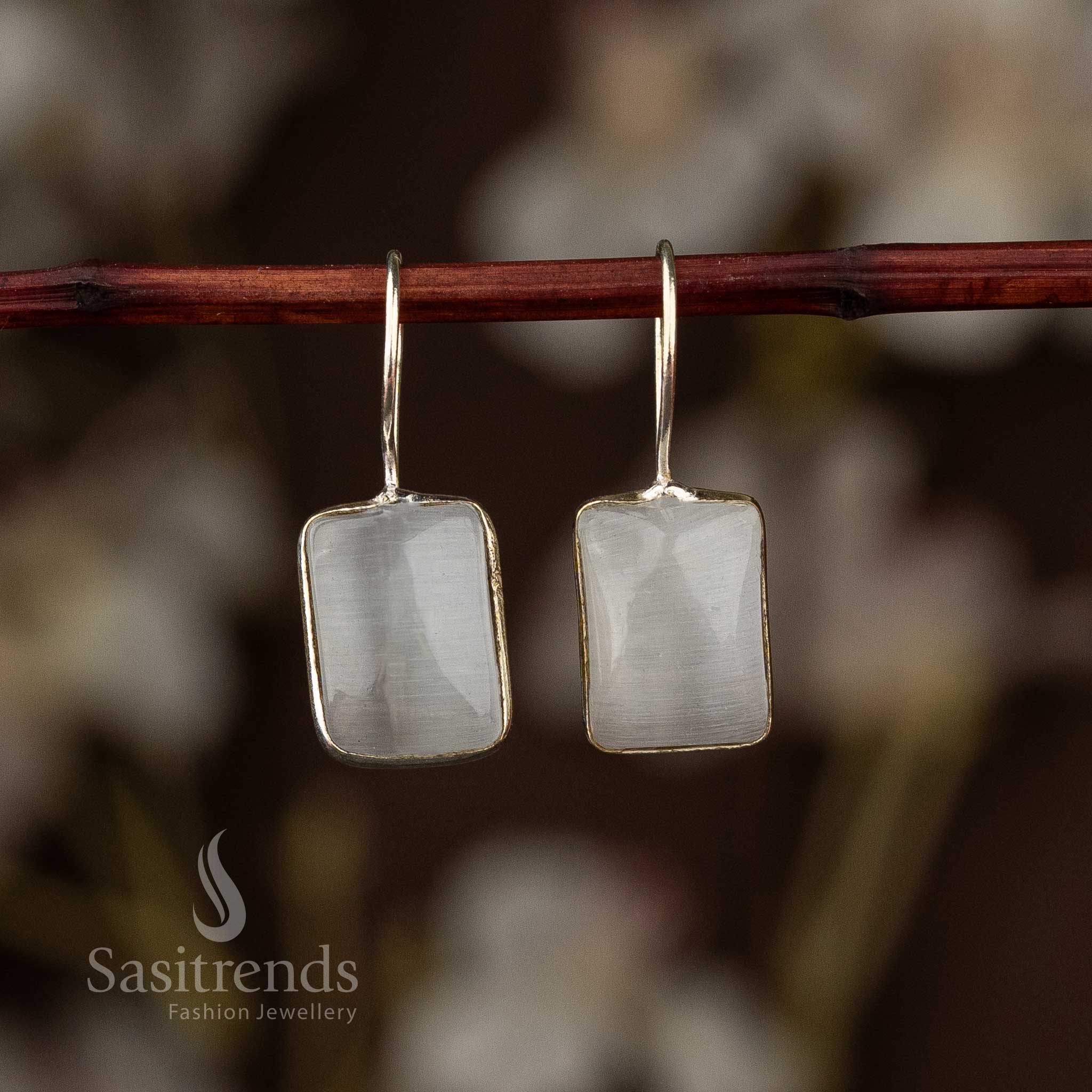 Trendy Oxidised Silver White Stone Fish Hook Elegance Navarathiri Special Earrings Sasitrends