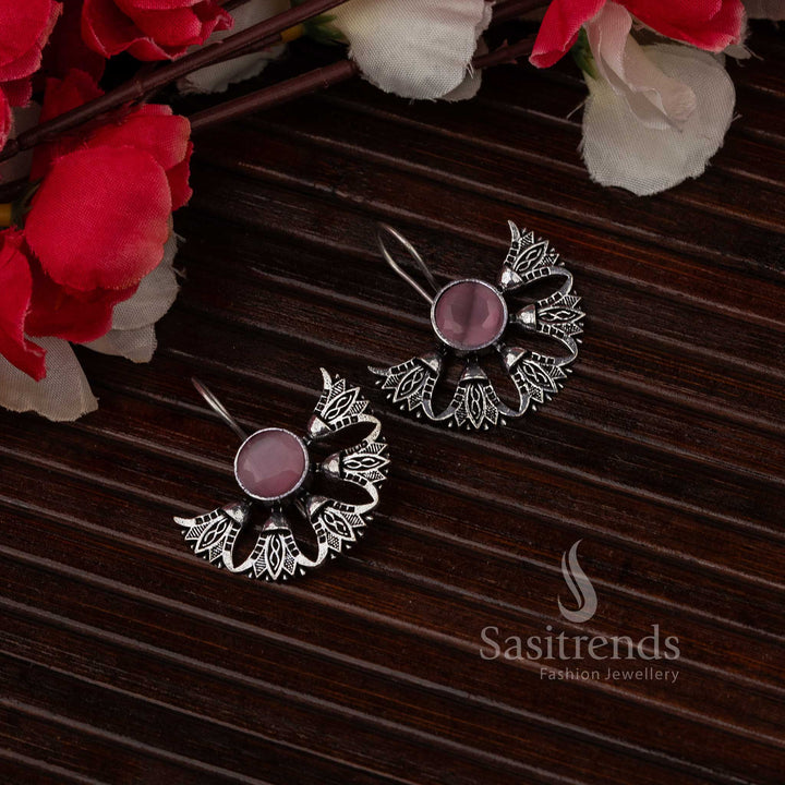 Pink stone oxidised earrings for Navarathiri celebrations, exquisite oxidised 
