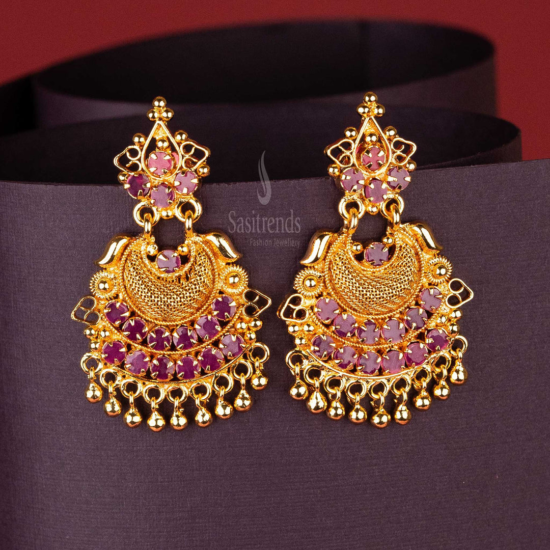 One Gram Gold Plated Earrings with Ad Stones – Brass Material