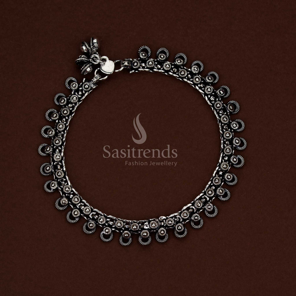 Tribal style oxidised silver anklets with circular loop detailing - Sasitrends
