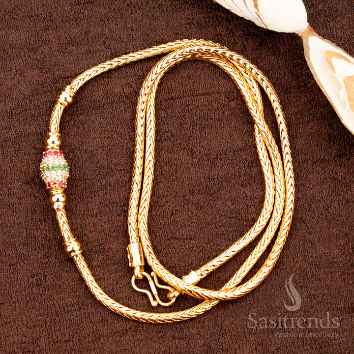 Colorful Mugappu chain featuring multi-tone oval ball design and glittering AD stone centerpiece with micro gold plating – sasitrends