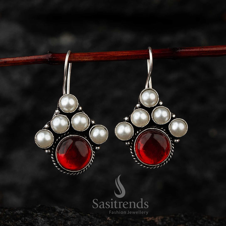 Vinous Monalisa Stone Oxidised Earrings Vibrant and Trendy for Festive Occasions