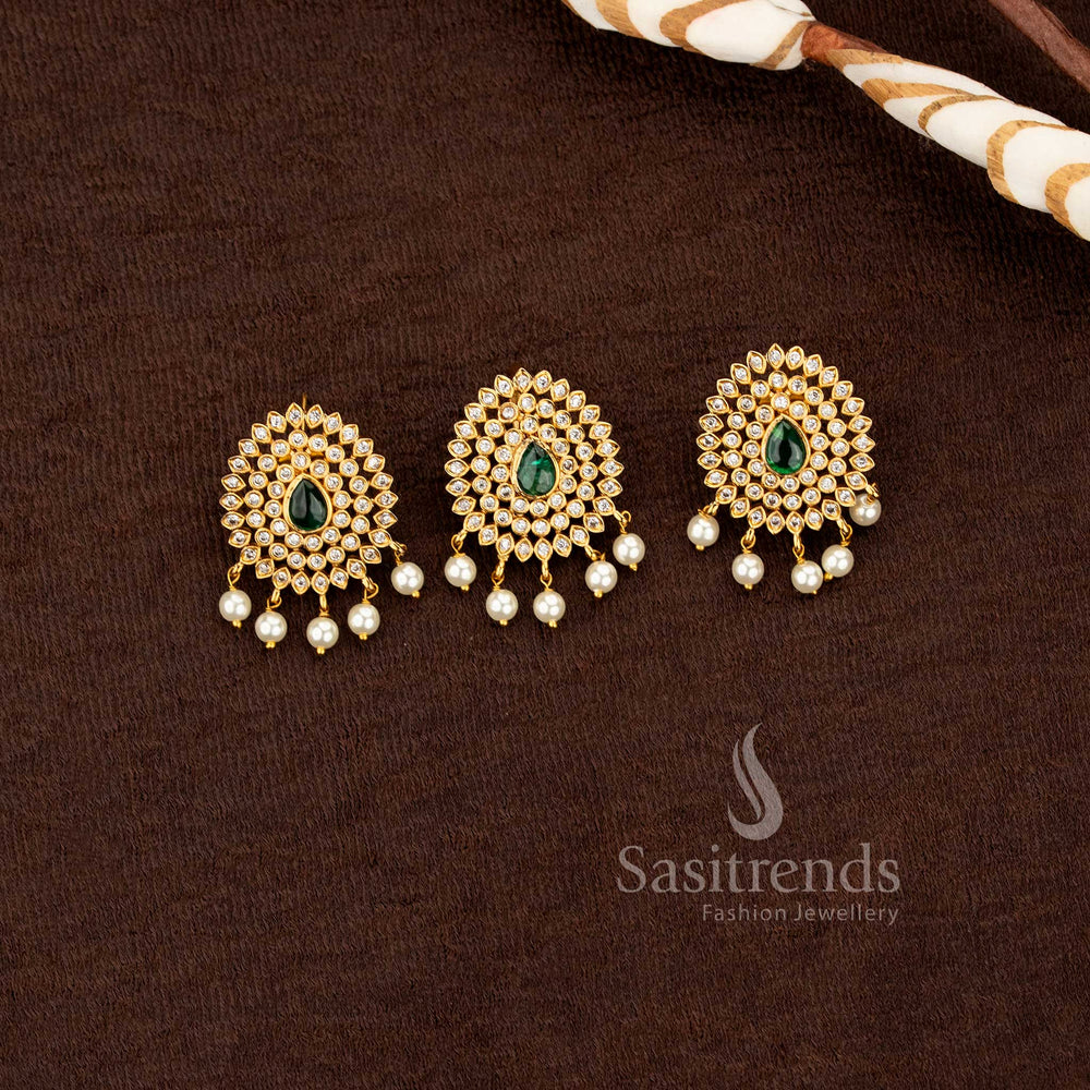 attractive traditional matte finish circular ad stone studded pendant and earrings set sasitrends