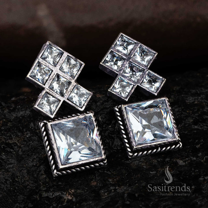 White Monalisa Stone Stud Oxidised Jewellery Earrings Sasitrends Online Shopping