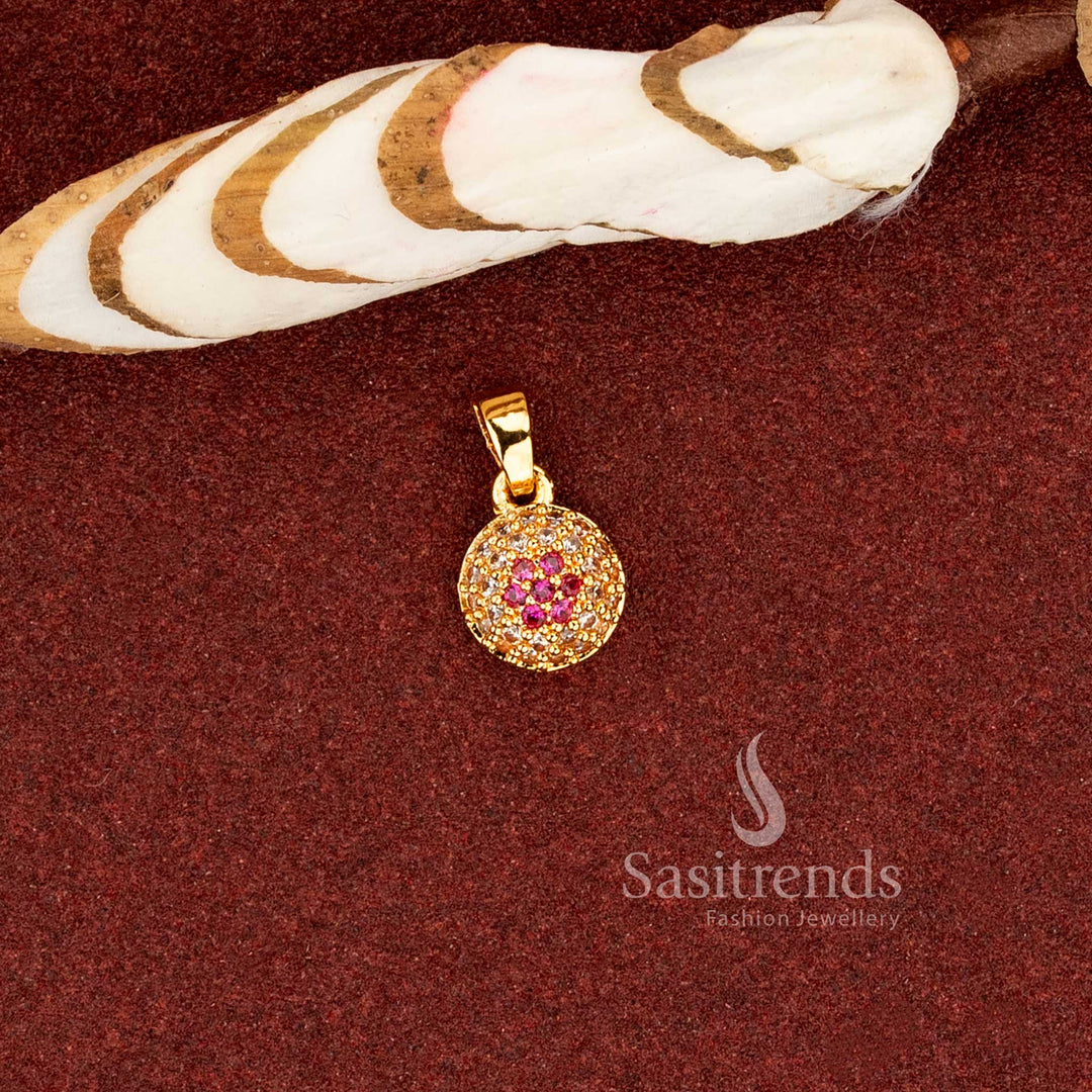 Micro gold plated circular AD stone floral frame pendant one gram jewellery - sasitrends