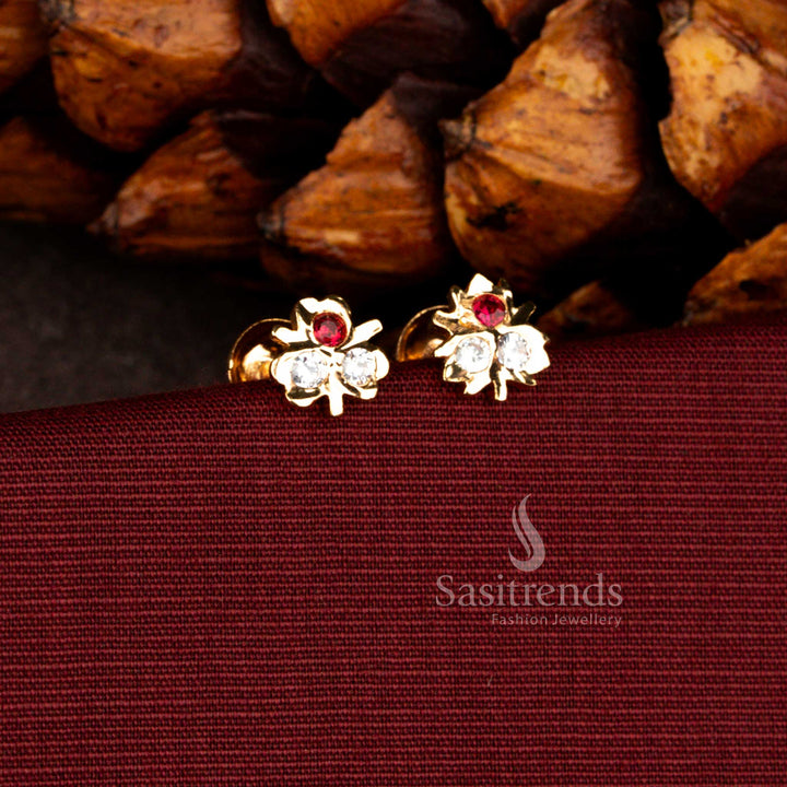 Stylish One Gram Micro Gold Plated Three-Leaf Clover 3-Stone Impon Earrings with Traditional Gold Radiance