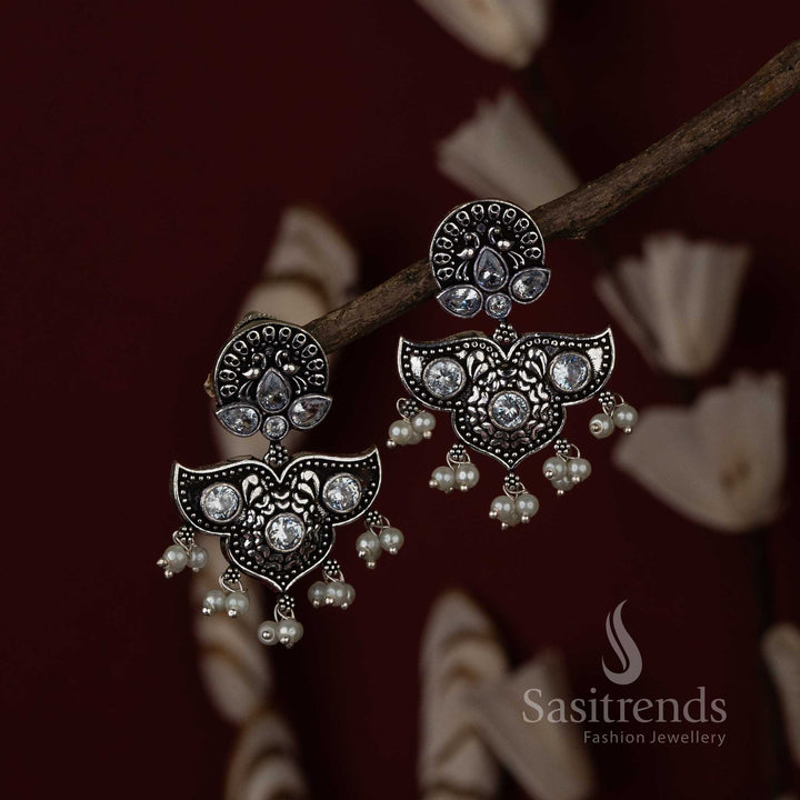 White Stone Oxidised Peacock Earrings Perfect Traditional Wear Sasitrends Online Shopping