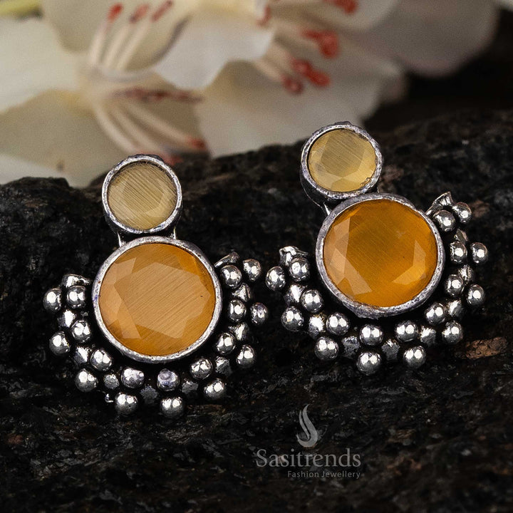 Vibrant Yellow Gemstone Oxidised Earrings - Brighten Your Festive Look with Sasitrends