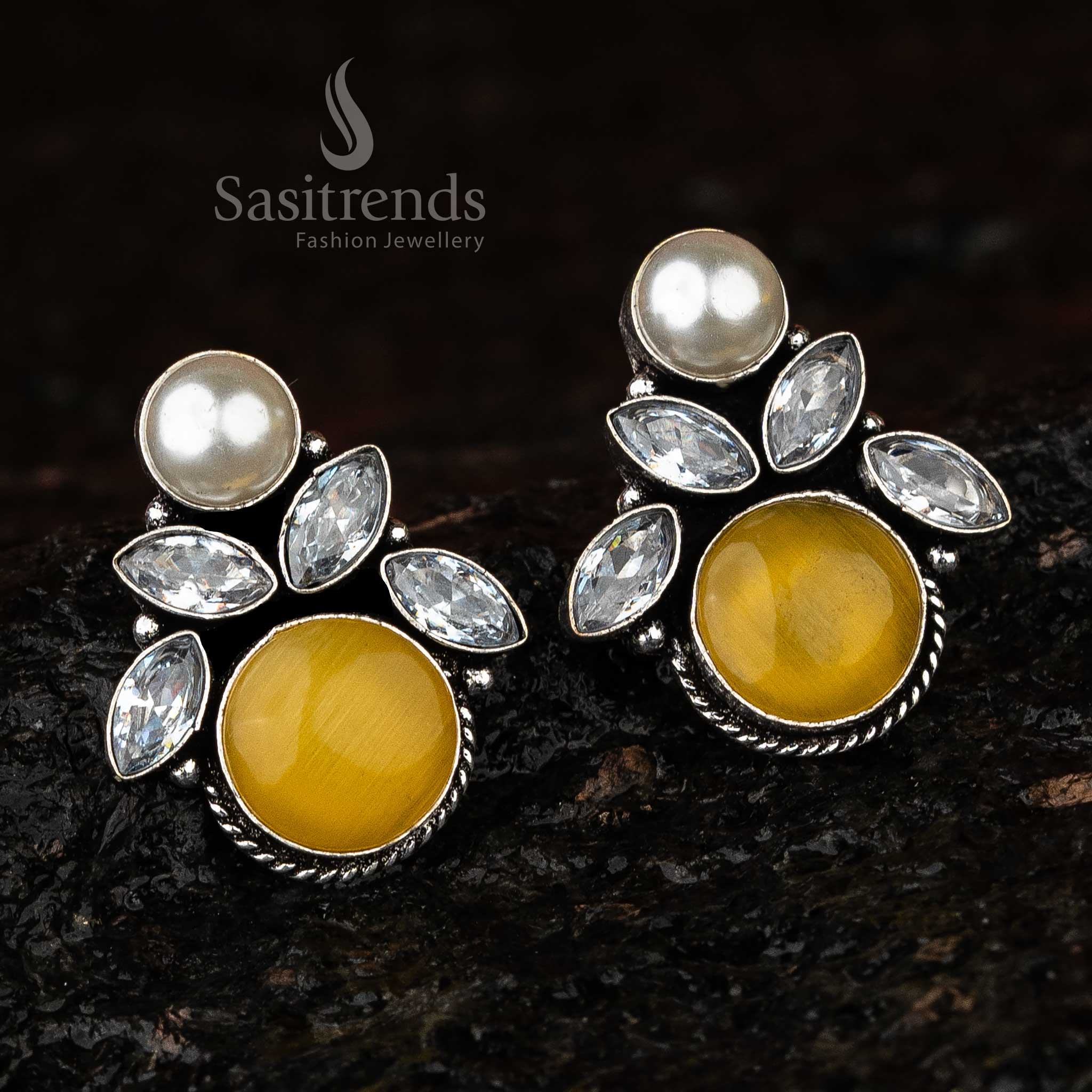 Yellow Monalisa Stone Oxidised Earrings, Fashion-Forward Jewellery for Navarathiri