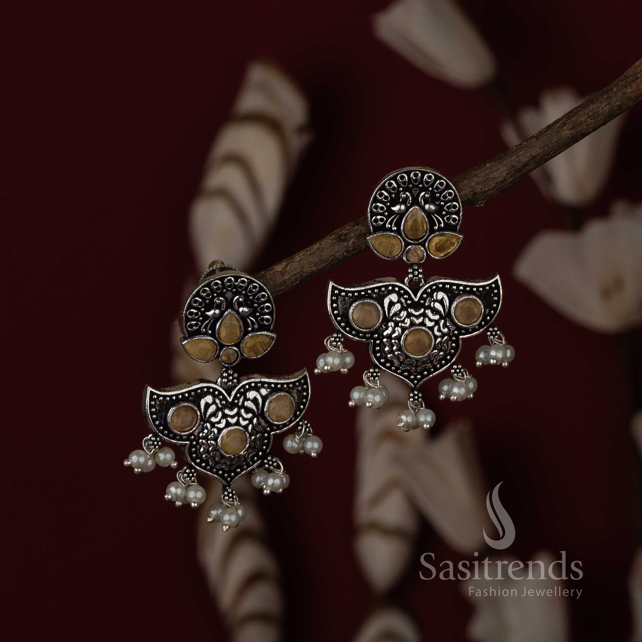 Yellow Stone Navarathiri Celebration Trendy Oxidised Earrings Sasitrends Online Shopping