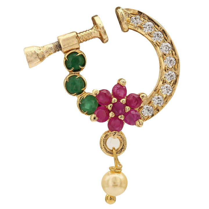 Vibrant Artificial Flower Nose Ring With Multi-Coloured Stones, A Trendy Festive Nath Jewellery Piece For Ethnic Ensembles Available Online – Sasitrends